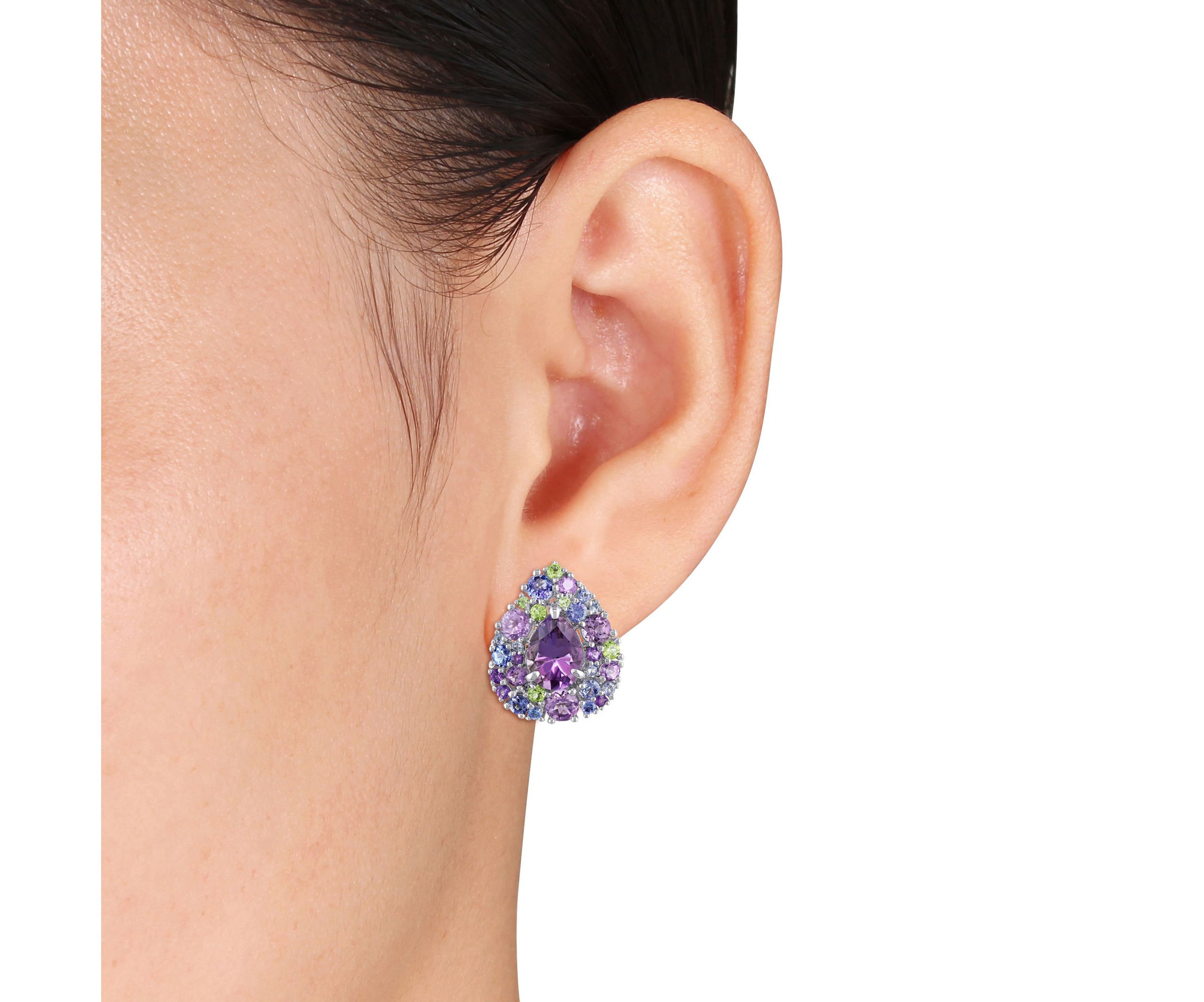 Multi-Gemstones Cluster Earrings in Sterling Silver
