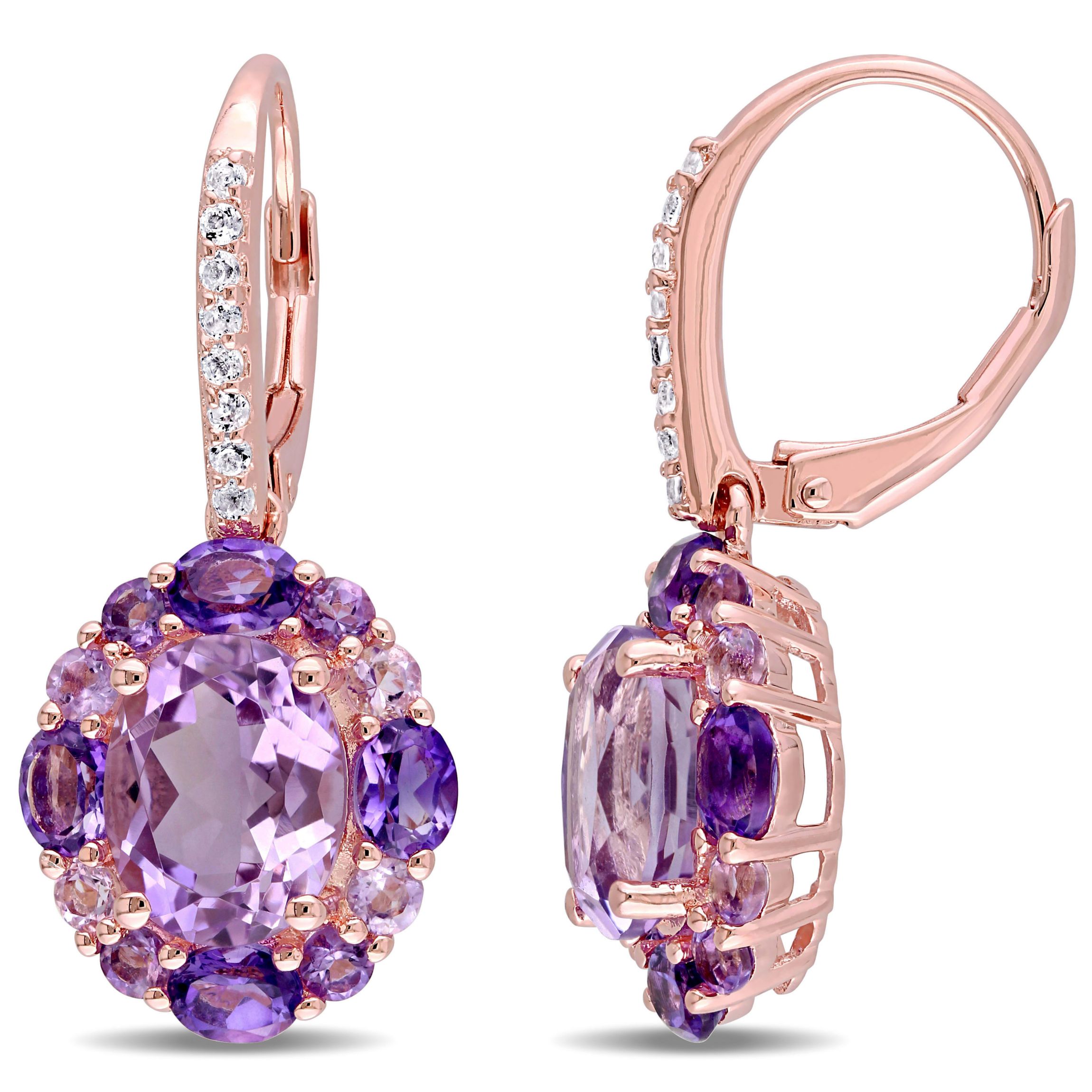 Multi-Gemstones Floral Drop Earrings in Rose Plated Sterling Silver