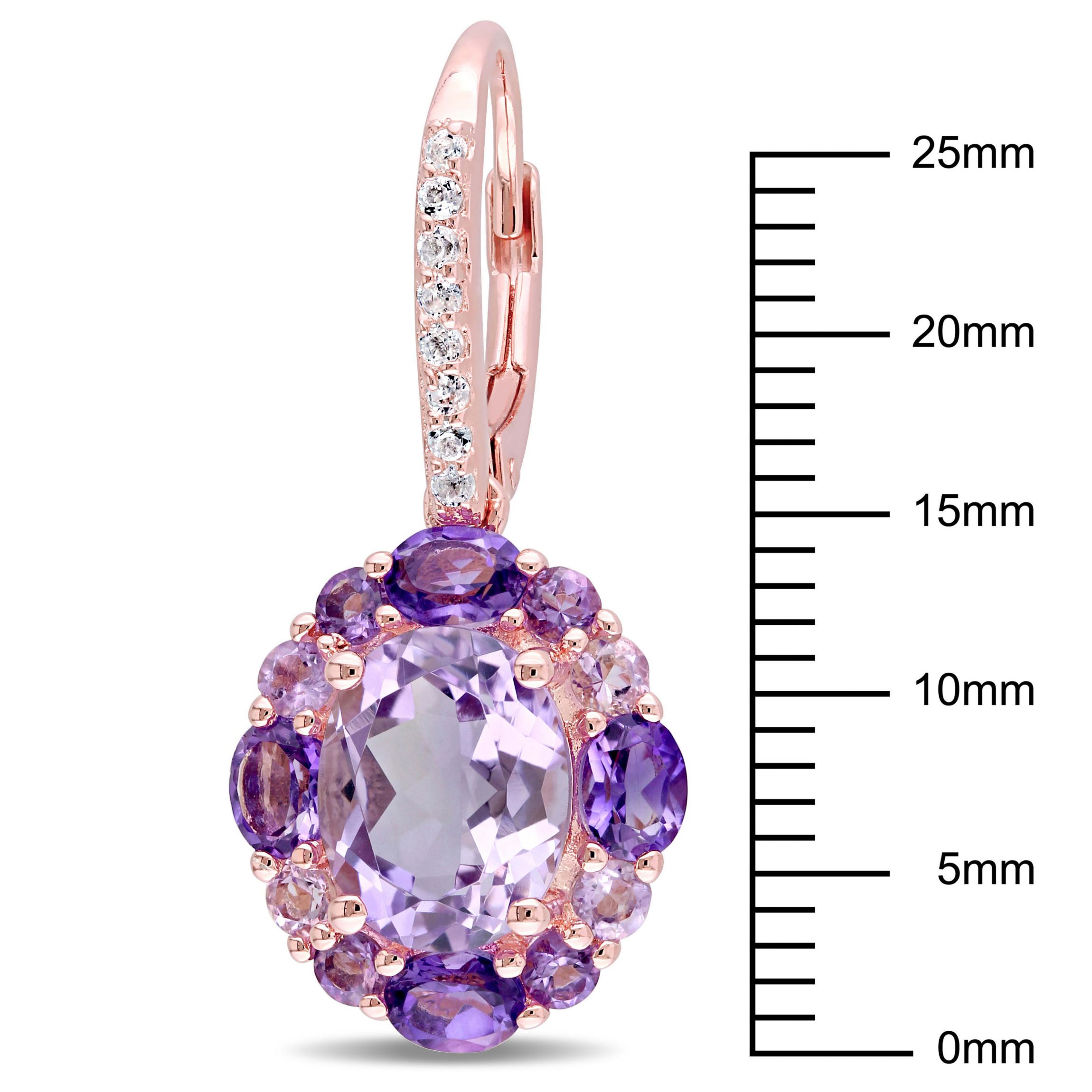 Multi-Gemstones Floral Drop Earrings in Rose Plated Sterling Silver