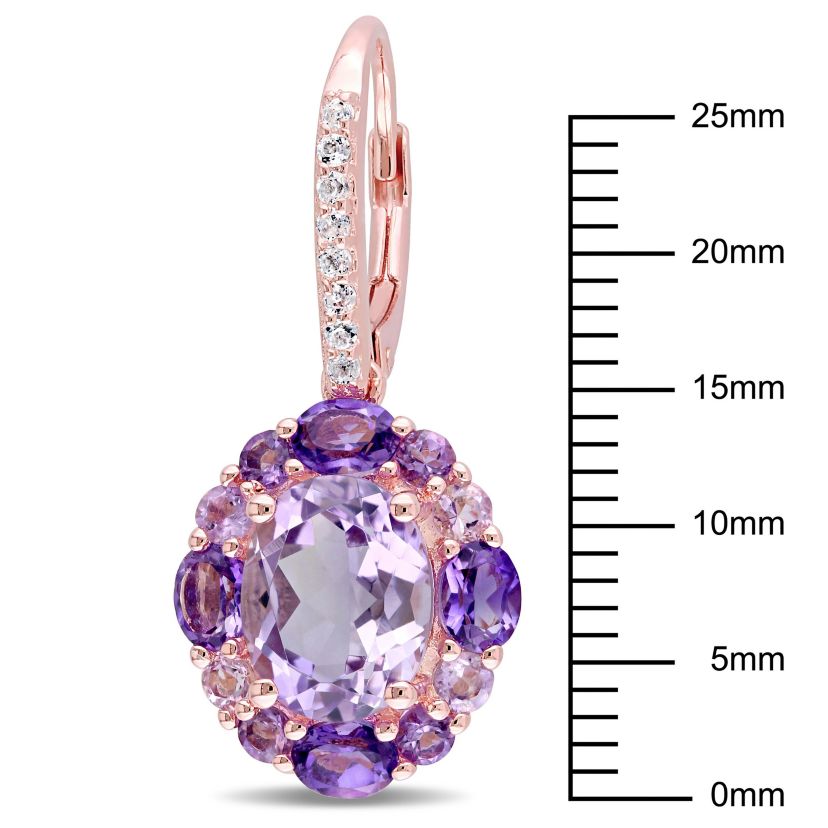 Multi-Gemstones Floral Drop Earrings in Rose Plated Sterling Silver