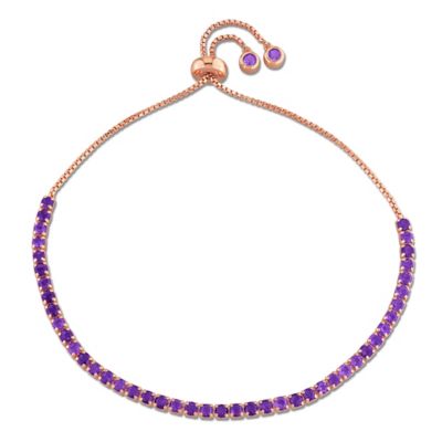 Belk & Co Amethyst Tassel Bolo Bracelet in Rose Plated Sterling Silver, 10", Pink