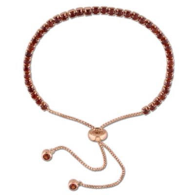 Belk & Co Garnet Adjustable Tassel Bracelet in Rose Plated Sterling Silver, 10", Pink