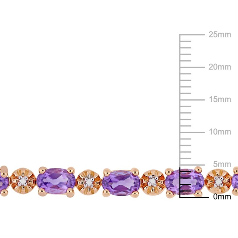 Amethyst and Diamond Accent Bracelet in Rose Plated Sterling Silver, 7.25"