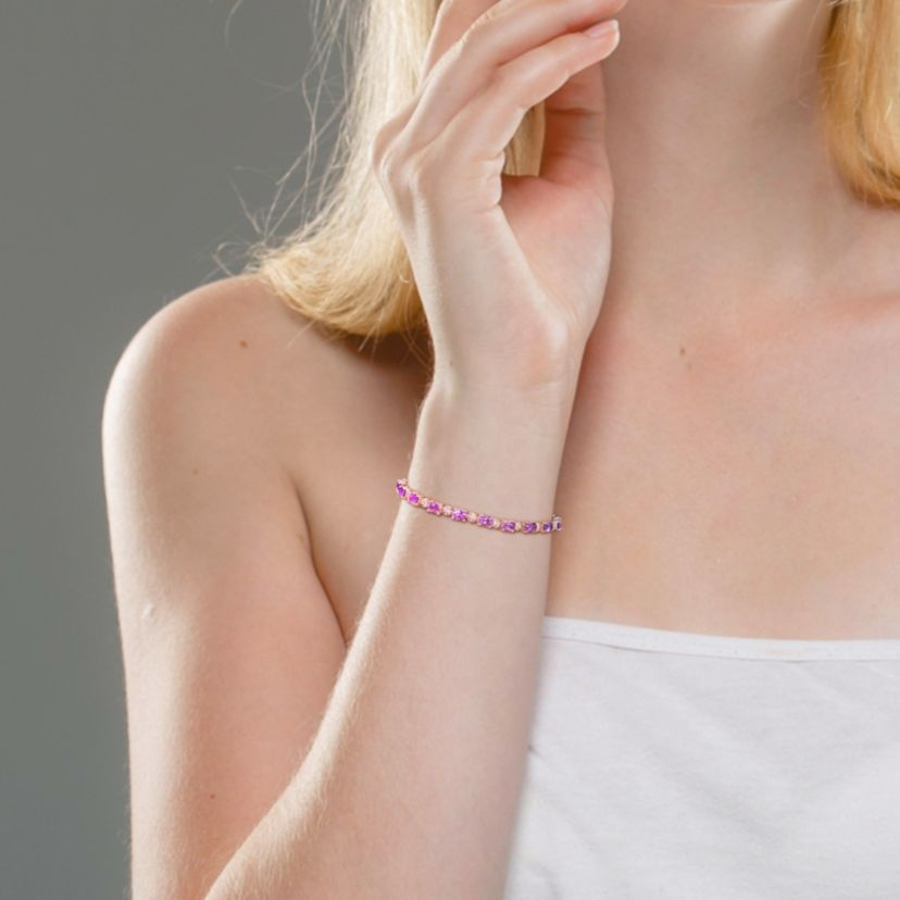 Amethyst and Diamond Accent Bracelet in Rose Plated Sterling Silver, 7.25"