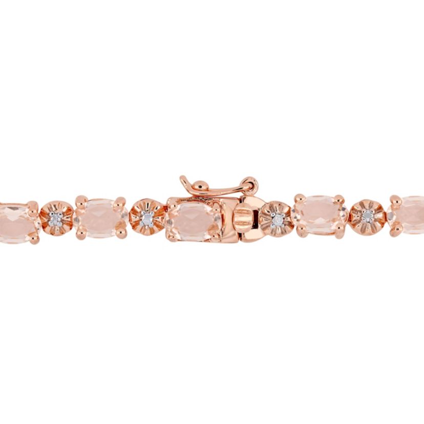 Simulated Morganite and Diamond Accent Bracelet in Rose Plated Sterling Silver, 7.25"