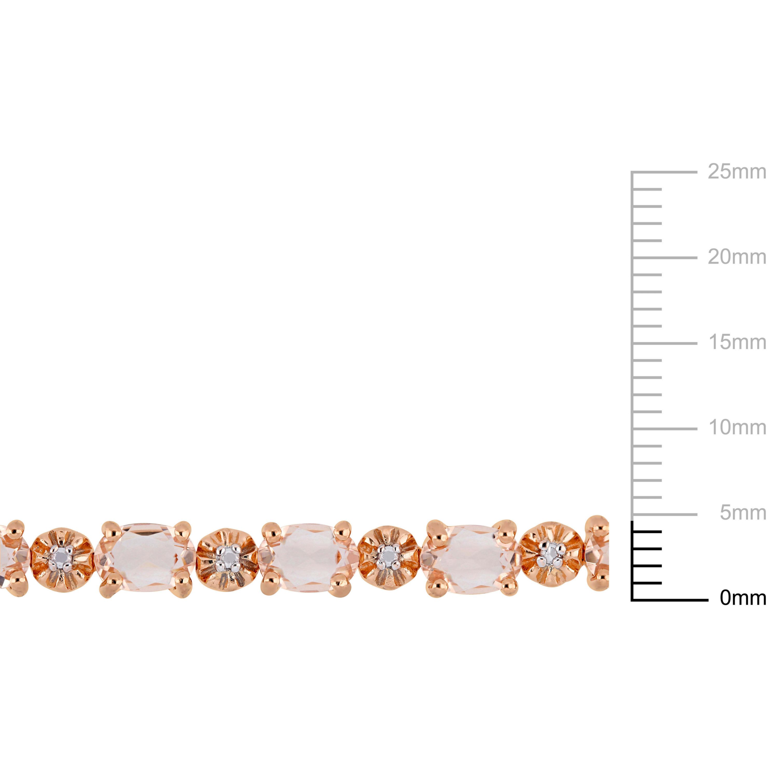 Simulated Morganite and Diamond Accent Bracelet in Rose Plated Sterling Silver, 7.25"