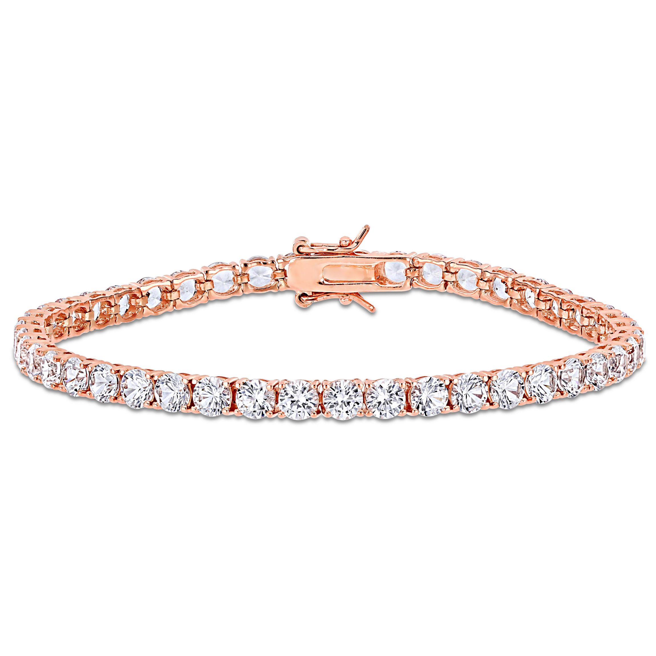 Lab Created Created White Sapphire Bracelet in Rose Plated Sterling Silver, 7.25"