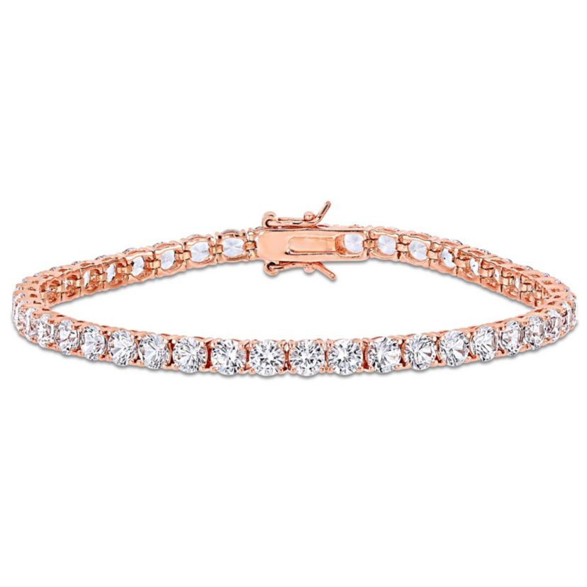 Lab Created Created White Sapphire Bracelet in Rose Plated Sterling Silver, 7.25"