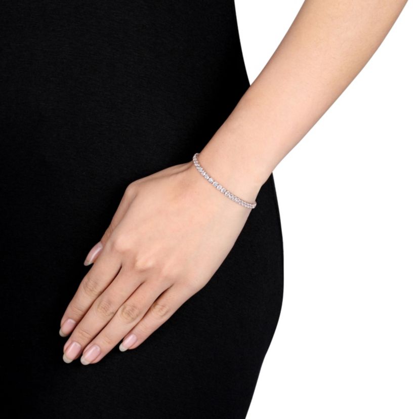 Lab Created Created White Sapphire Bracelet in Rose Plated Sterling Silver, 7.25"