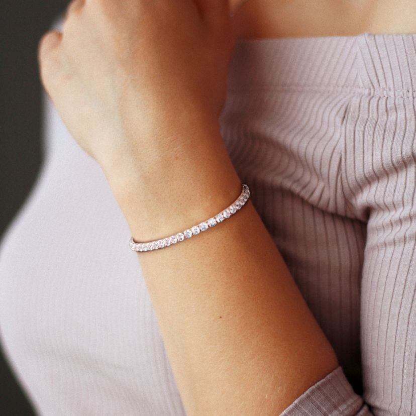 Lab Created Created White Sapphire Bracelet in Rose Plated Sterling Silver, 7.25"