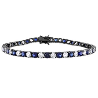 Belk & Co Lab Created Blue and White Sapphire Men's Bracelet in Black Rhodium Plated Sterling Silver, 9"