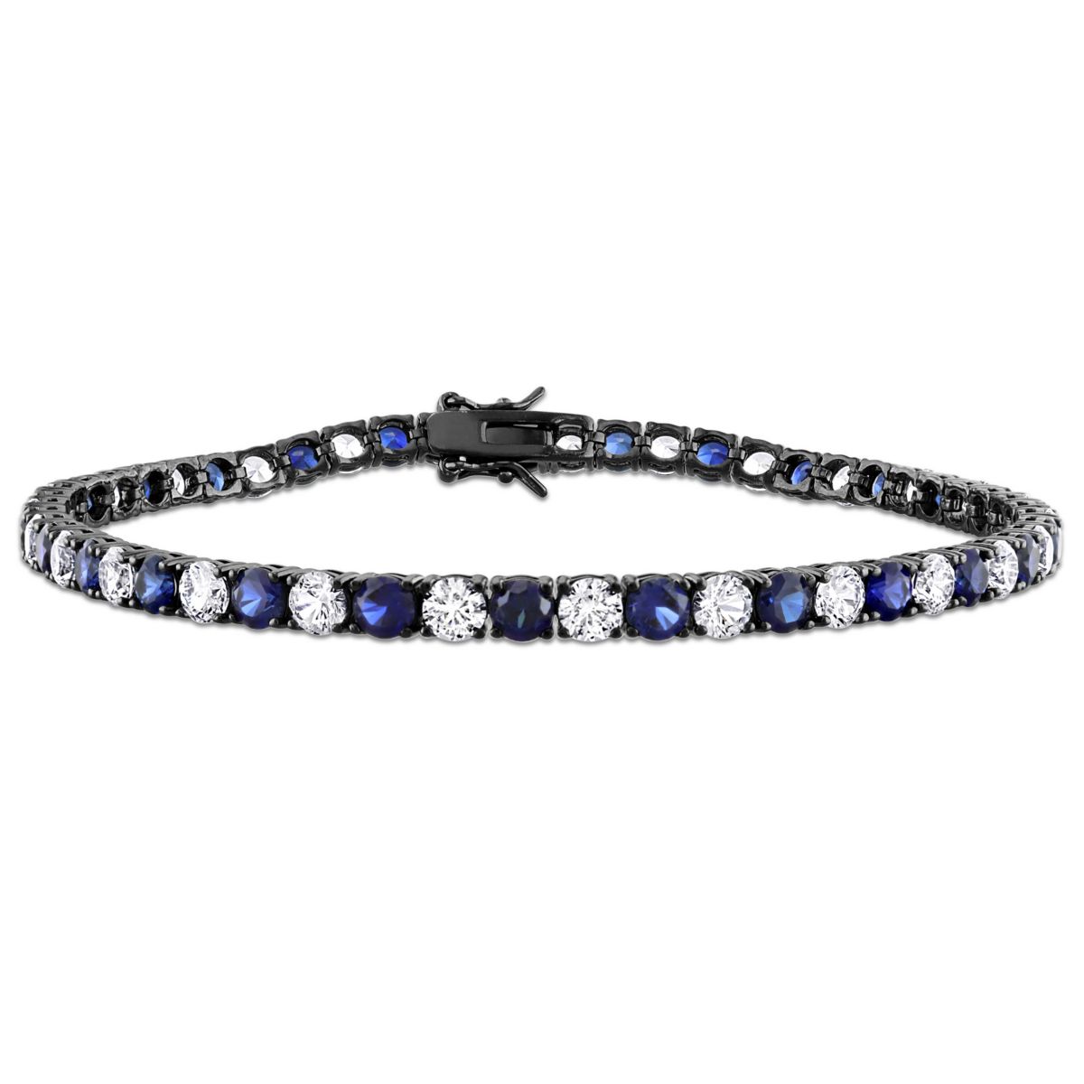 Lab Created Created Blue and White Sapphire Mens Bracelet in Black Rhodium Plated Sterling Silver, 9"