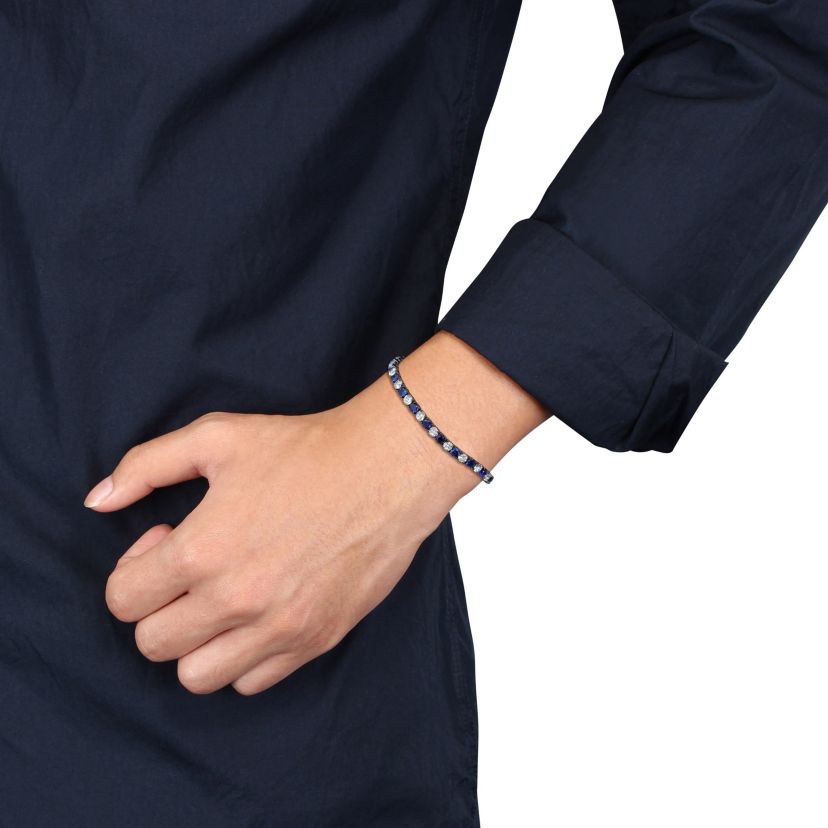 Lab Created Created Blue and White Sapphire Mens Bracelet in Black Rhodium Plated Sterling Silver, 9"