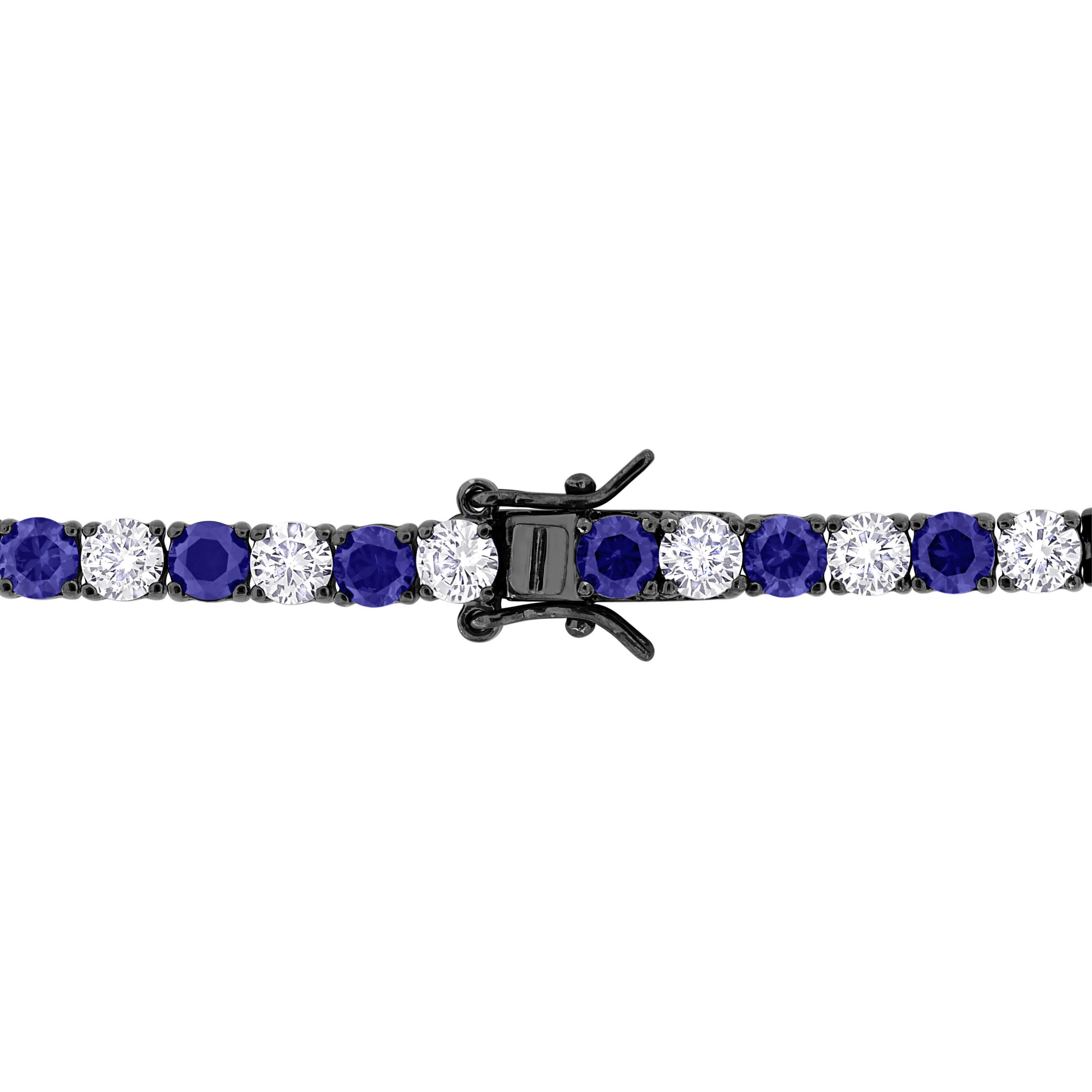 Lab Created Created Blue and White Sapphire Mens Bracelet in Black Rhodium Plated Sterling Silver, 9"
