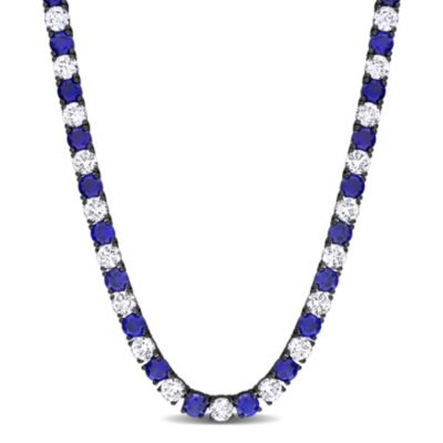 Belk & Co Lab Created White and Blue Sapphire Men's Tennis Necklace in Black Rhodium Plated Sterling Silver