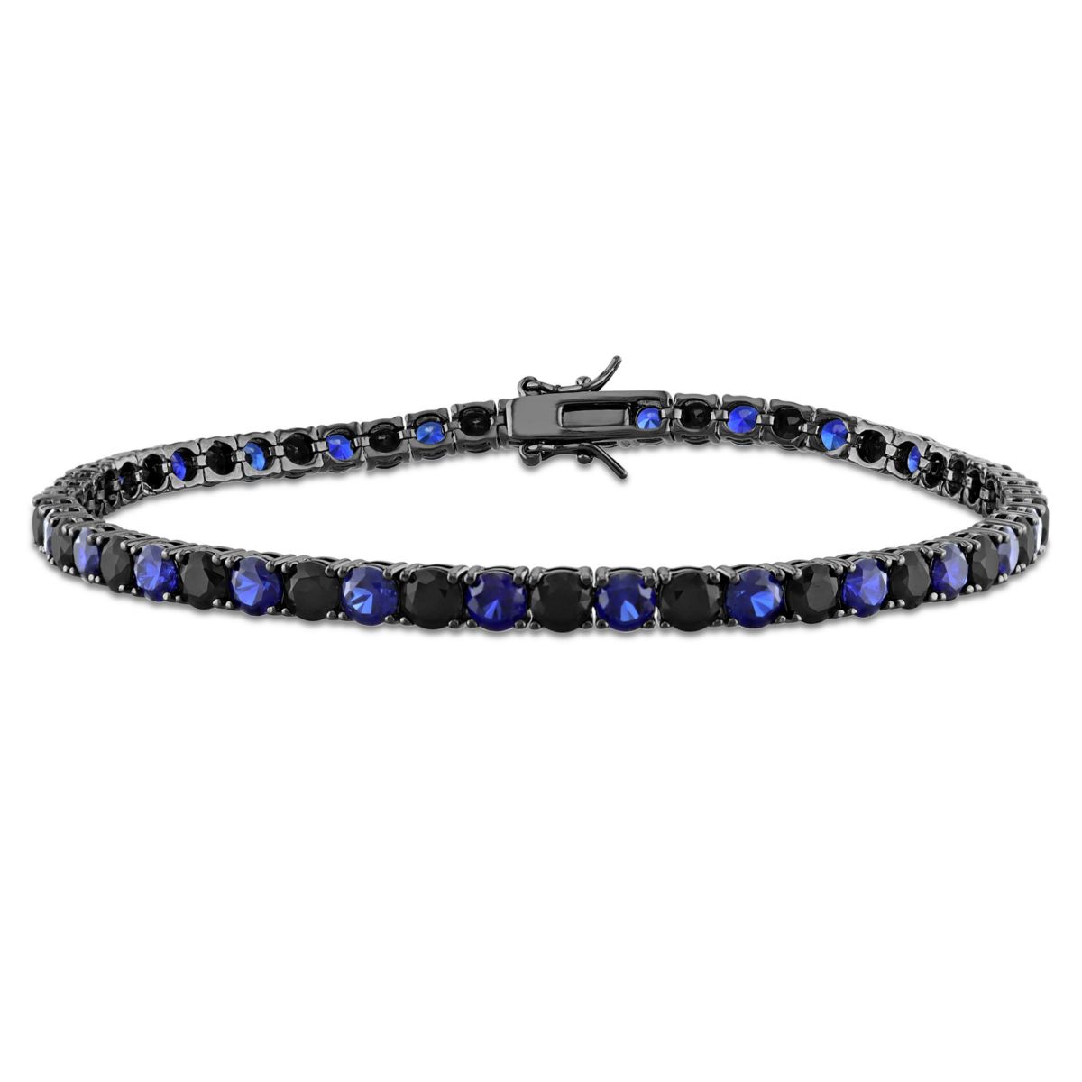 Lab Created Created Blue and Black Sapphire Mens Bracelet in Black Rhodium Plated Sterling Silver, 9"