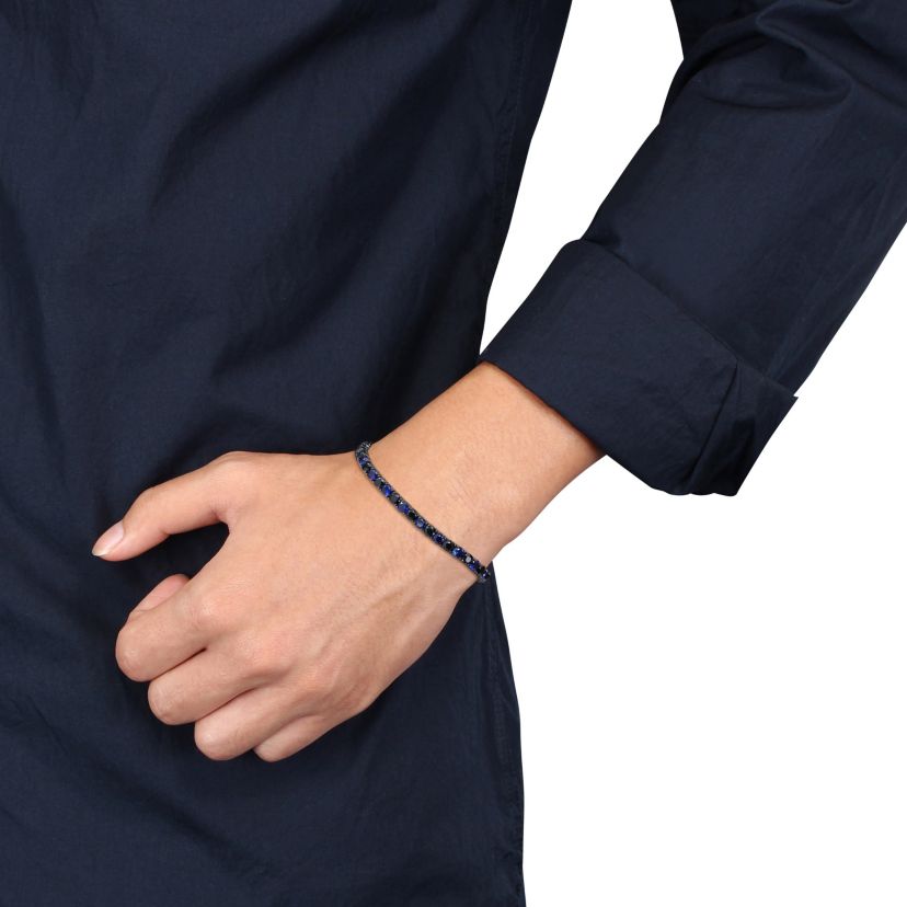 Lab Created Created Blue and Black Sapphire Mens Bracelet in Black Rhodium Plated Sterling Silver, 9"