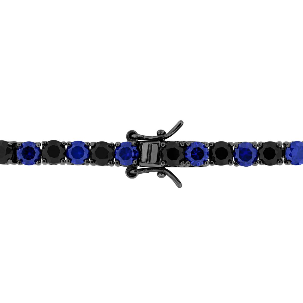 Lab Created Created Blue and Black Sapphire Mens Bracelet in Black Rhodium Plated Sterling Silver, 9"