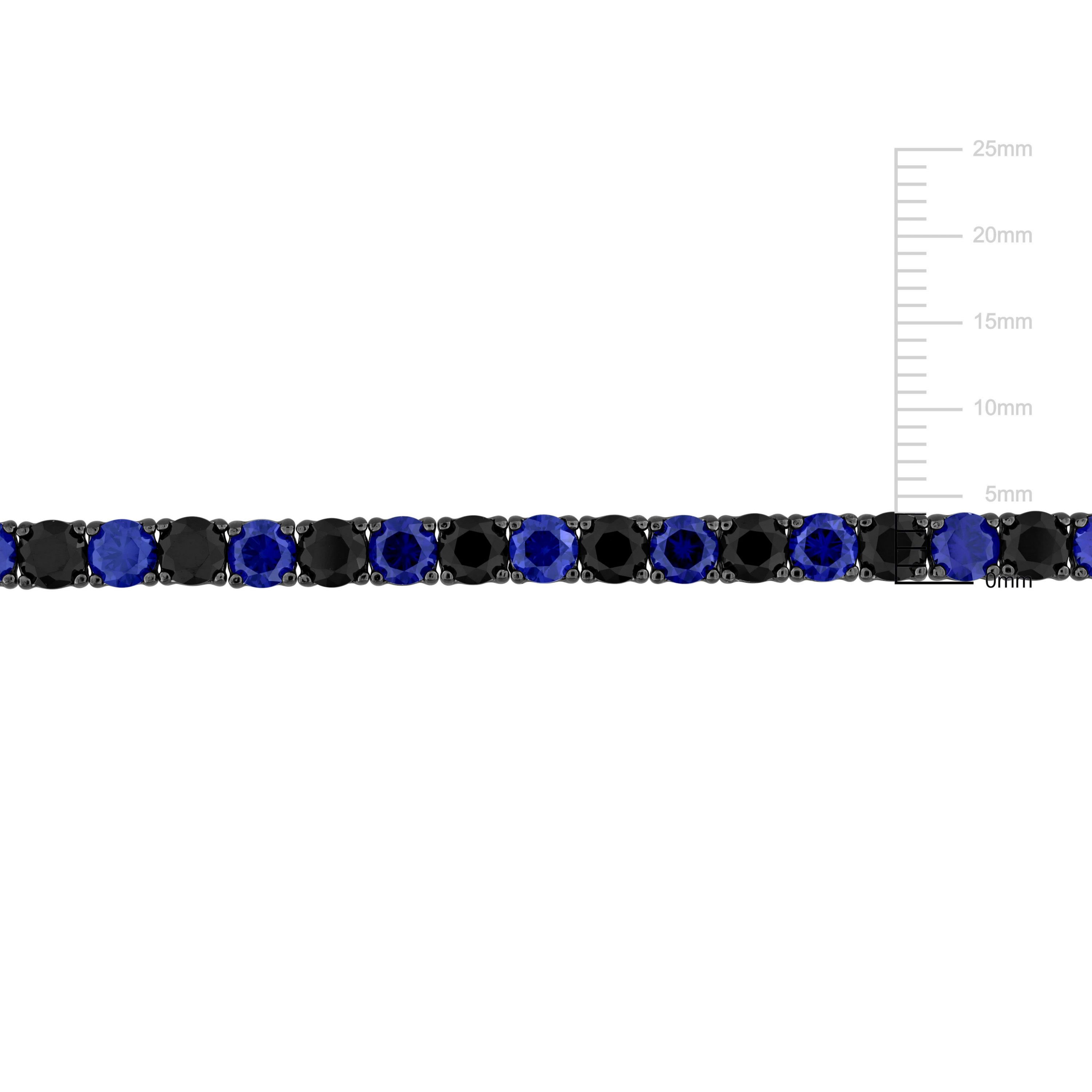Lab Created Created Blue and Black Sapphire Mens Bracelet in Black Rhodium Plated Sterling Silver, 9"