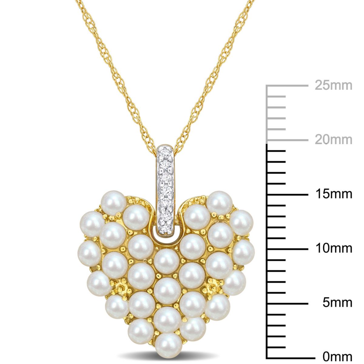 2-2.5MM Freshwater Cultured Pearl with Diamond Accent Heart Pendant with Chain in 14K Yellow Gold, 17"