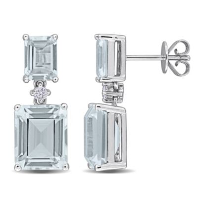 Belk & Co Aquamarine and Diamond Accent Drop Earrings in 14K White Gold