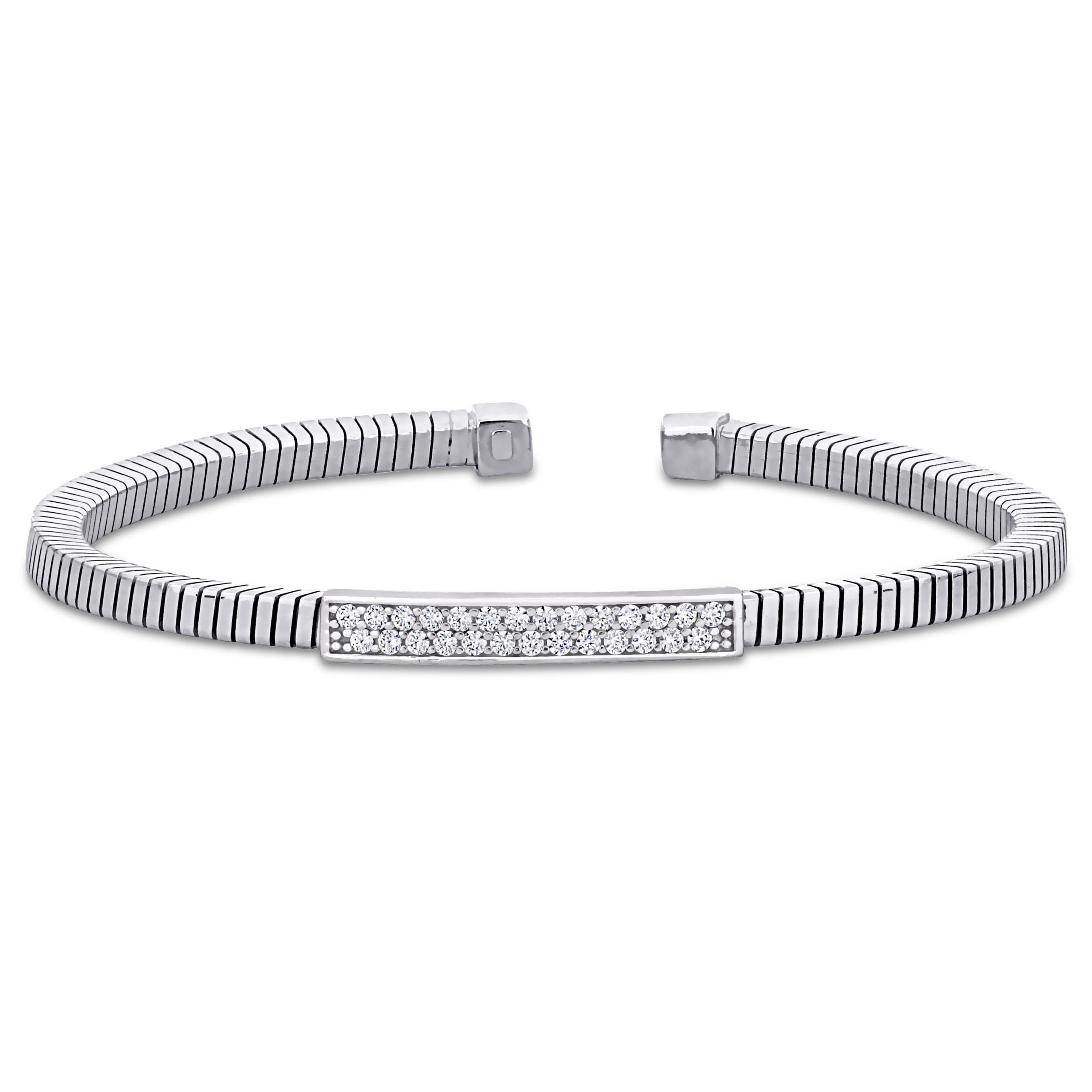 Cluster Bar Open Bangle in Sterling Silver, 7.5"
