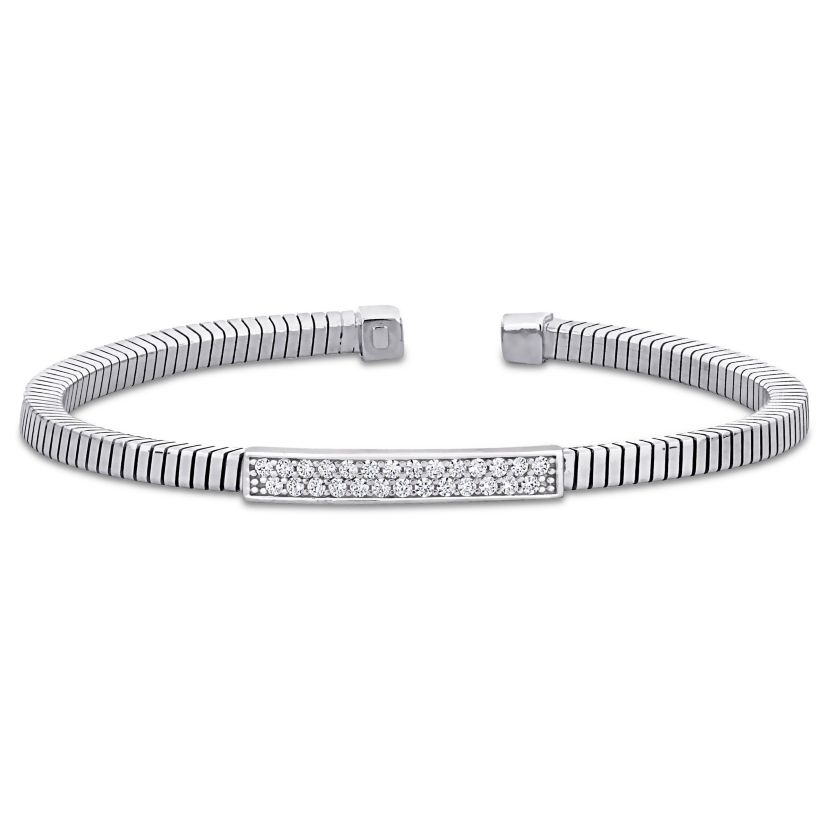 Cluster Bar Open Bangle in Sterling Silver, 7.5"
