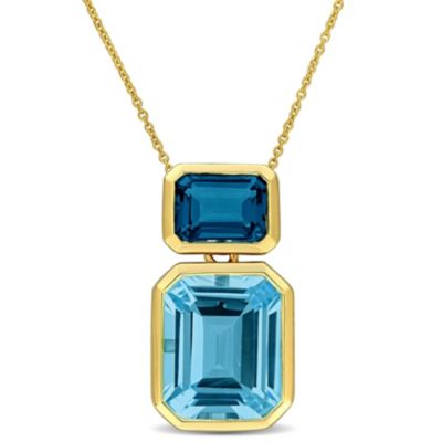 Belk & Co London and Sky Blue Topaz Drop Pendant with Chain in 10K Yellow Gold, 17"