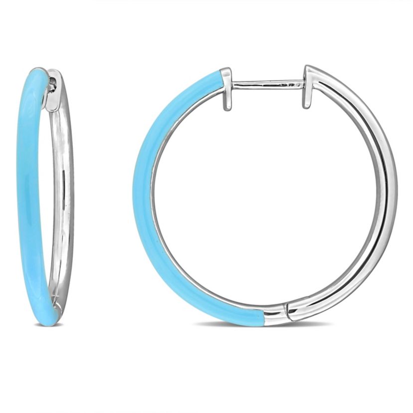 Light Blue Enamel Hoop Earrings in Sterling Silver
