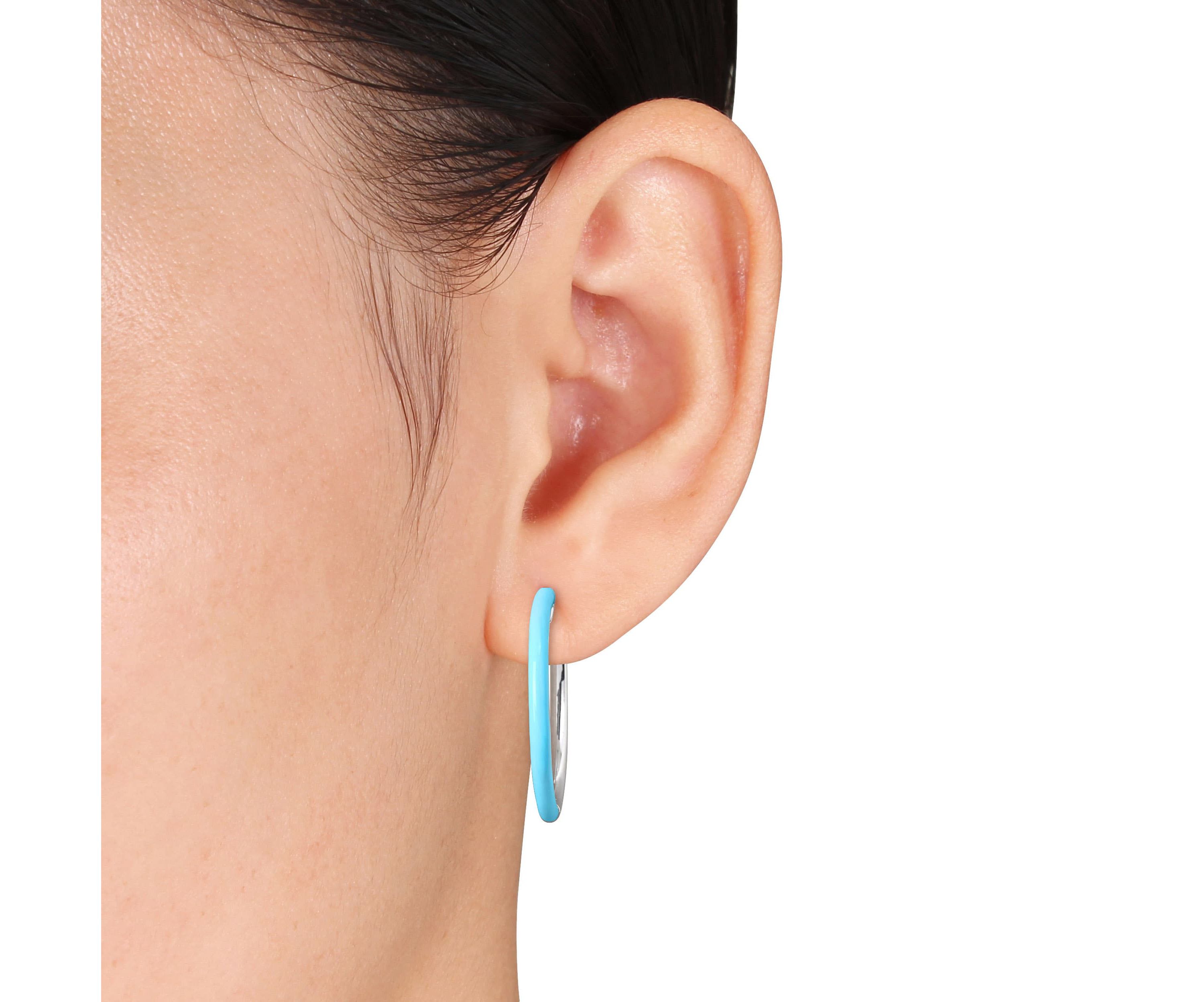 Light Blue Enamel Hoop Earrings in Sterling Silver
