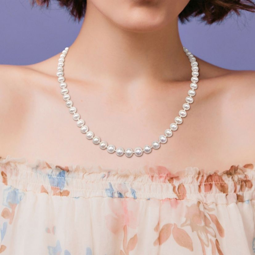 5-9MM Graduated Freshwater Cultured Pearl Strand Necklace with Sterling Silver Clasp, 19"