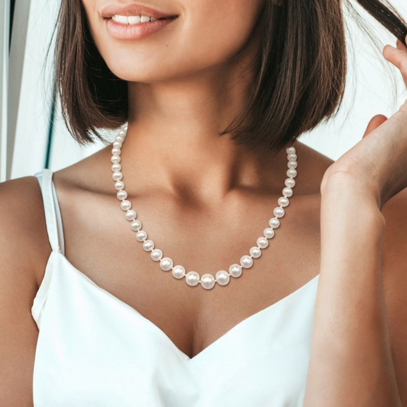 6-11MM Graduated Freshwater Cultured Pearl Strand Necklace with Sterling Silver Clasp, 18"