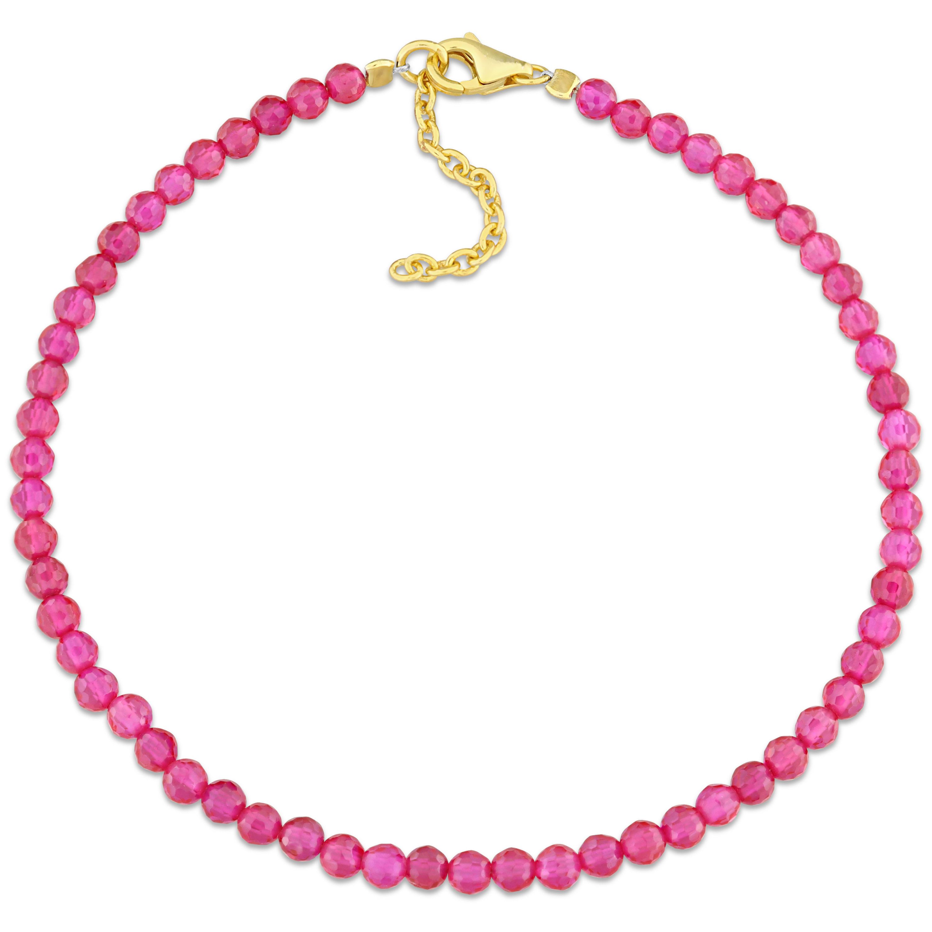 Lab Created Created Ruby Beaded Bracelet in Yellow Plated Sterling Silver, 7.25"+1"