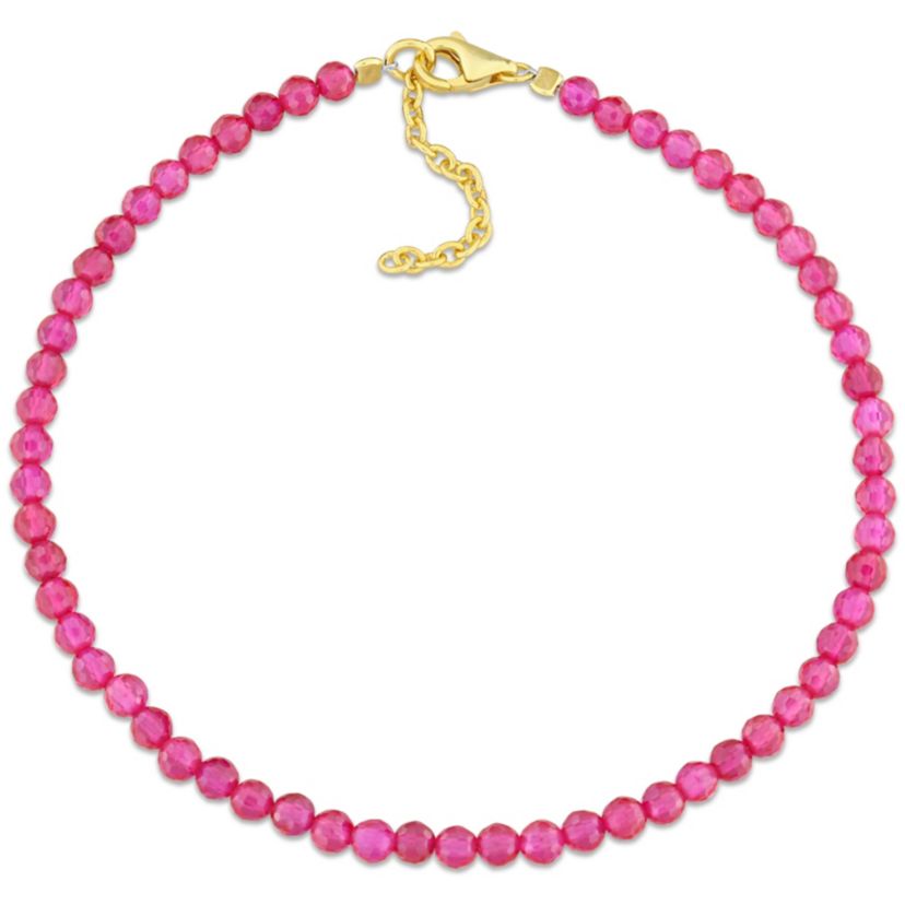 Lab Created Created Ruby Beaded Bracelet in Yellow Plated Sterling Silver, 7.25"+1"