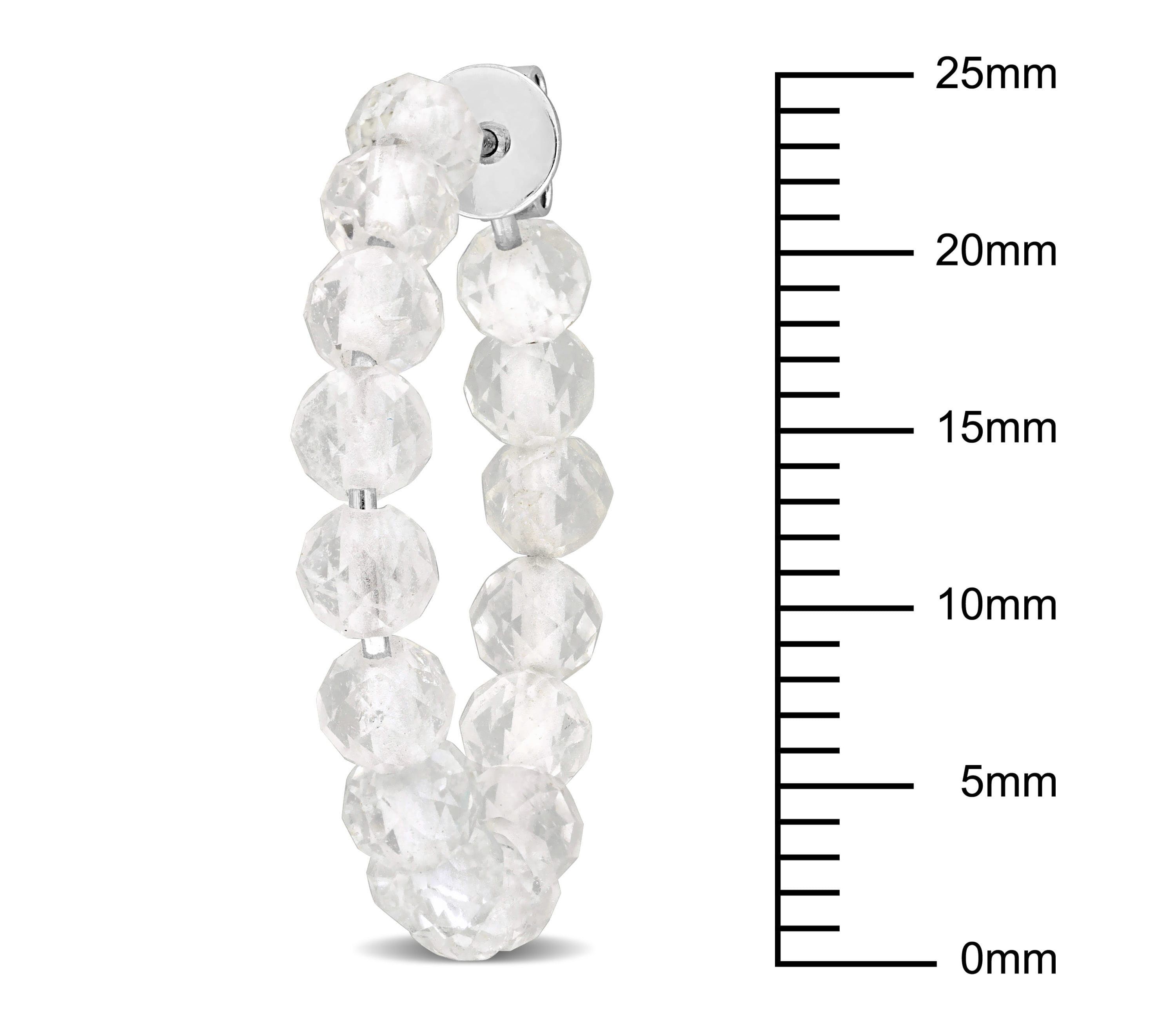 White Topaz Beaded Hoop Earrings in Sterling Silver