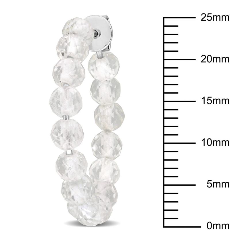 White Topaz Beaded Hoop Earrings in Sterling Silver
