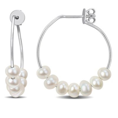 Belk & Co 3.5-4.5MM Freshwater Cultured Pearl Hoop Earrings in Sterling Silver