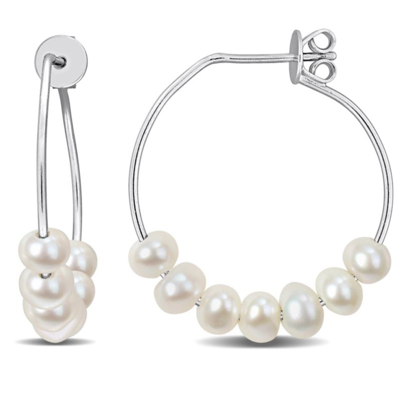 3.5-4.5MM Freshwater Cultured Pearl Hoop Earrings in Sterling Silver