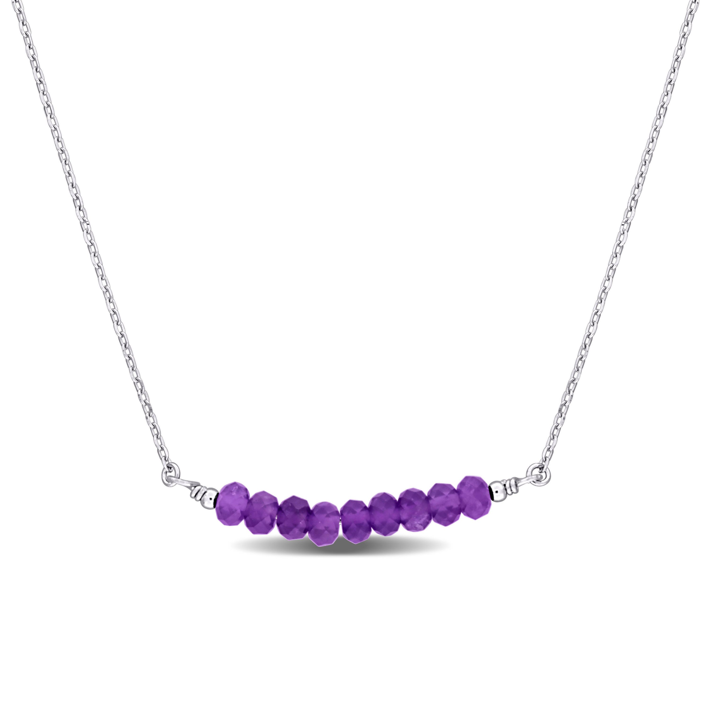 Amethyst Bead Necklace in Sterling Silver, 16.5"+2"