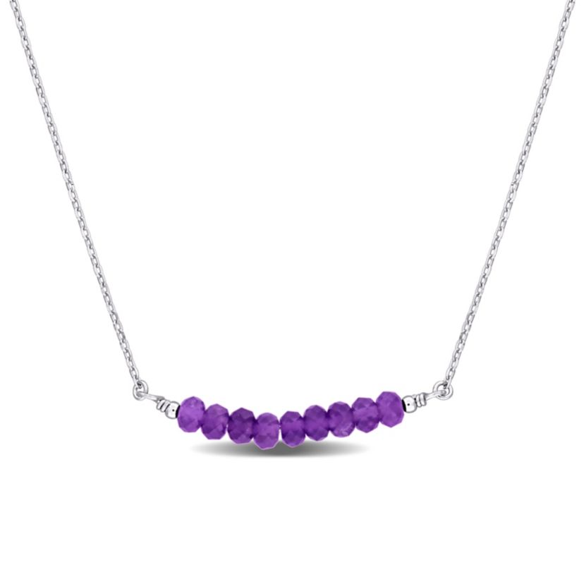 Amethyst Bead Necklace in Sterling Silver, 16.5"+2"