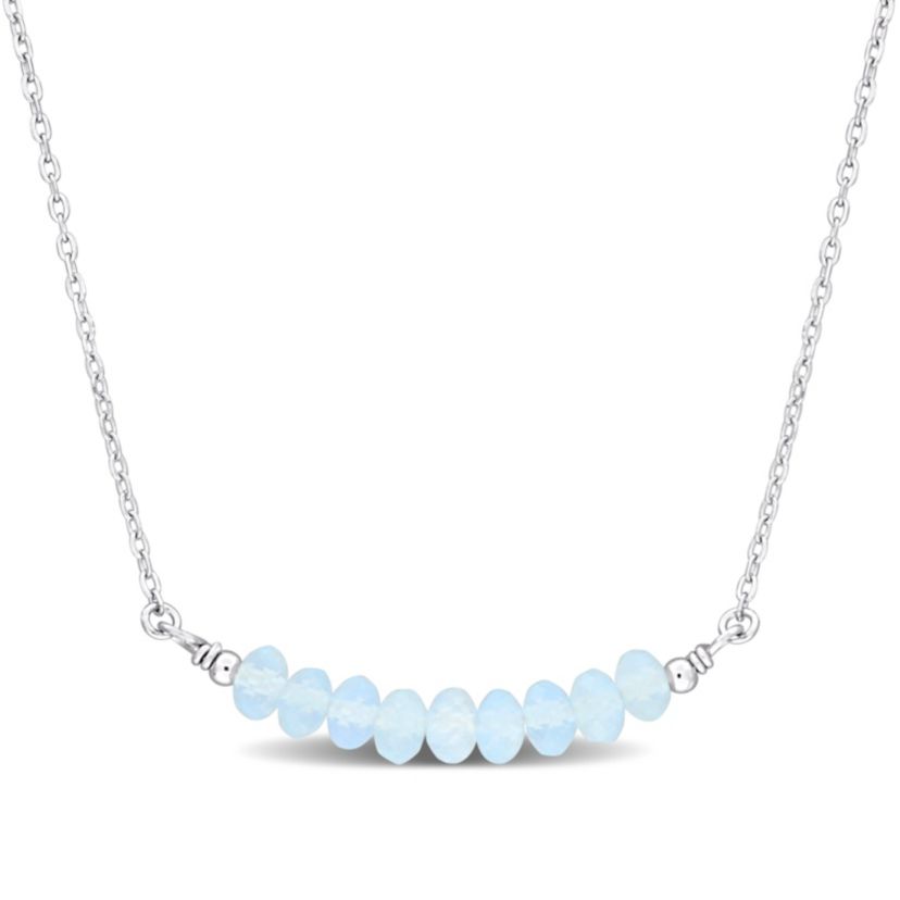 Aquamarine Bead Necklace in Sterling Silver, 16.5"+2"
