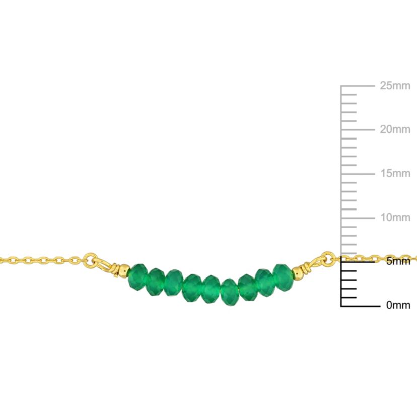 Green Onyx Bead Necklace in Yellow Plated Sterling Silver, 16.5:+2"