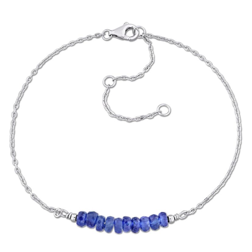 Blue Sapphire Bead Bracelet in Sterling Silver, 7"+2"