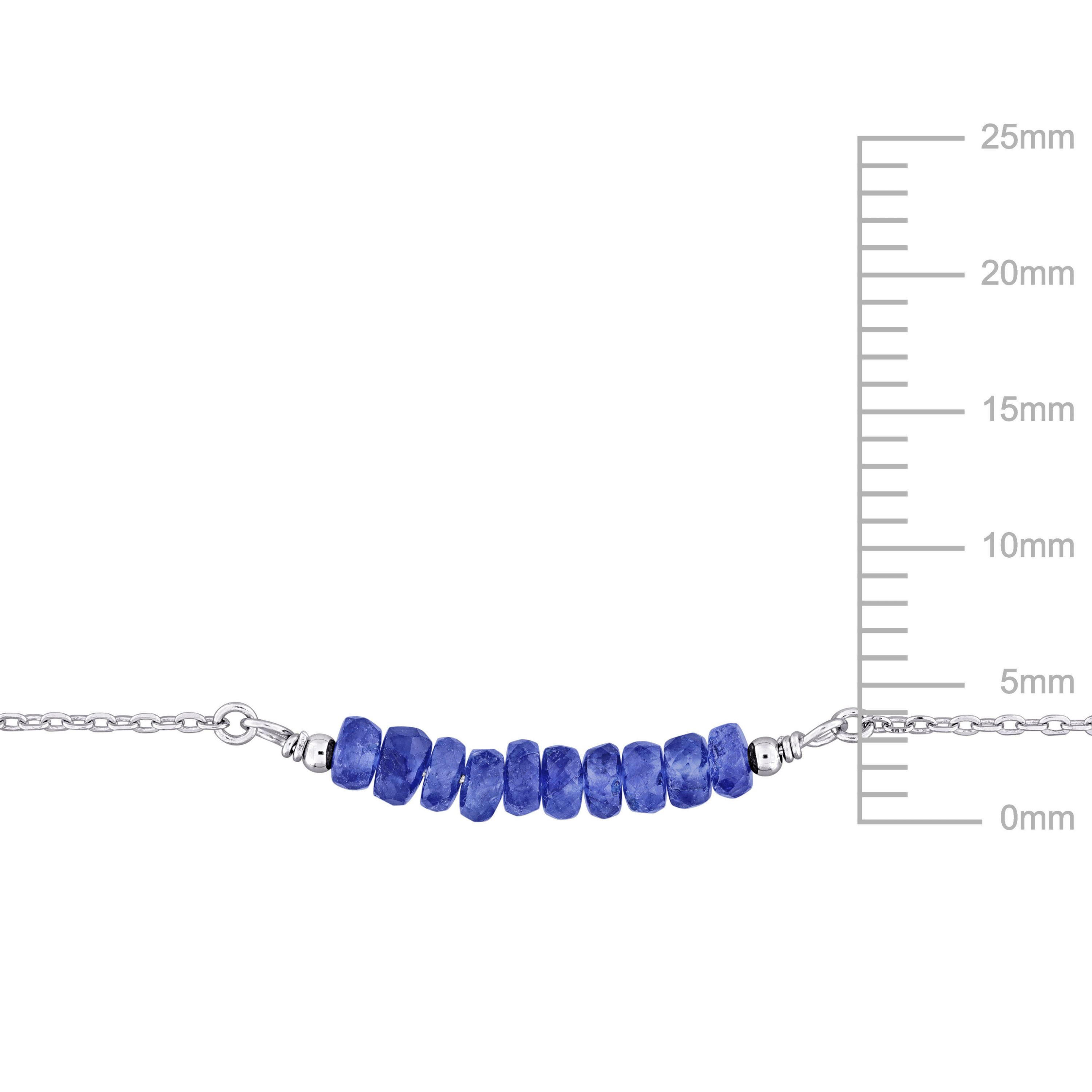 Blue Sapphire Bead Bracelet in Sterling Silver, 7"+2"