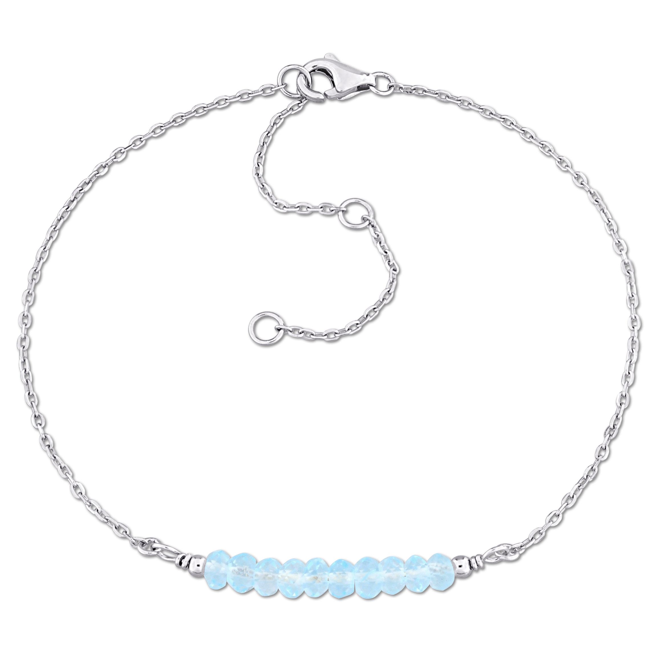 Sky Blue Topaz Bead Bracelet in Sterling Silver, 7"+2"