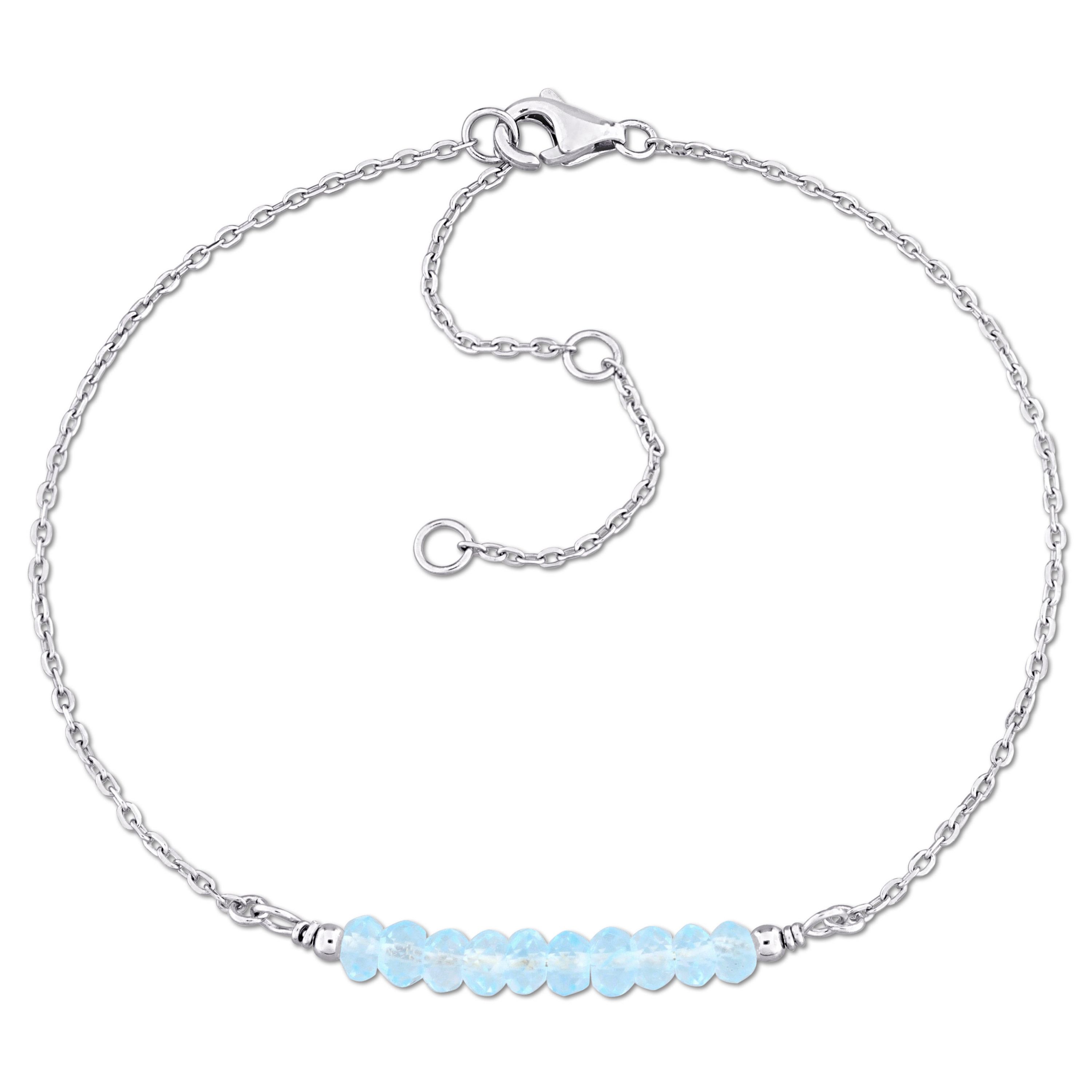 Sky Blue Topaz Bead Bracelet in Sterling Silver, 7"+2"