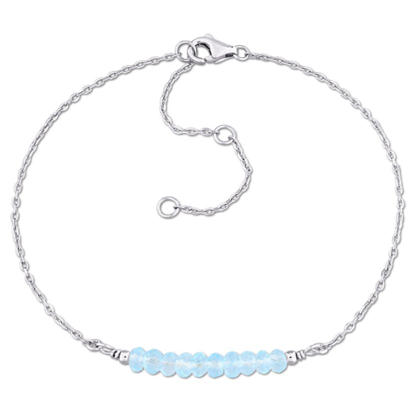 Sky Blue Topaz Bead Bracelet in Sterling Silver, 7"+2"