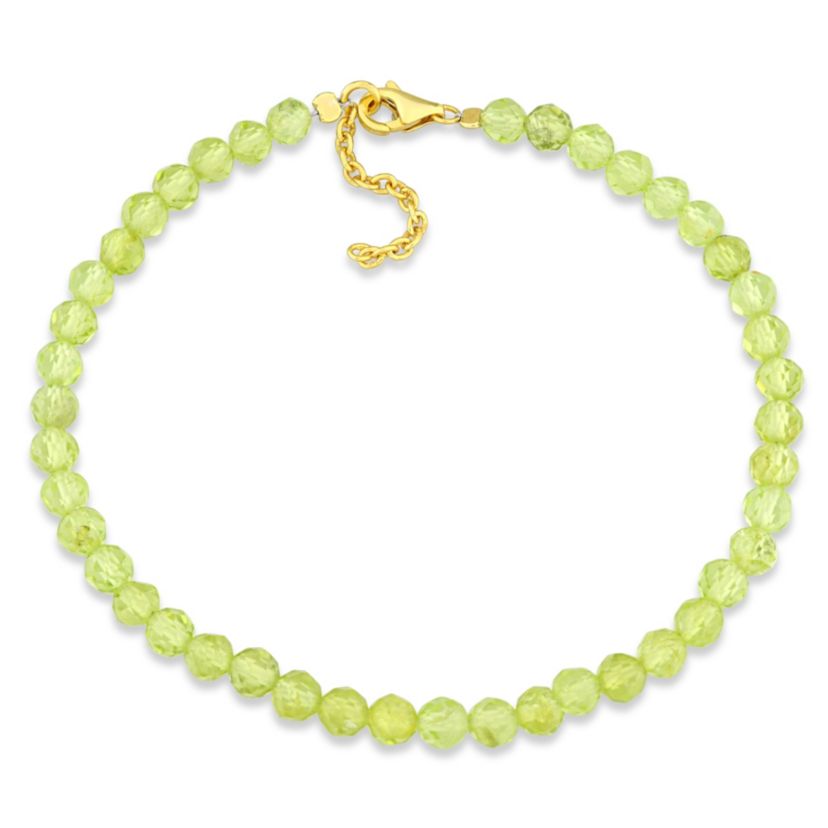 Peridot Beaded Bracelet in Yellow Plated Sterling Silver, 7.25"+1"