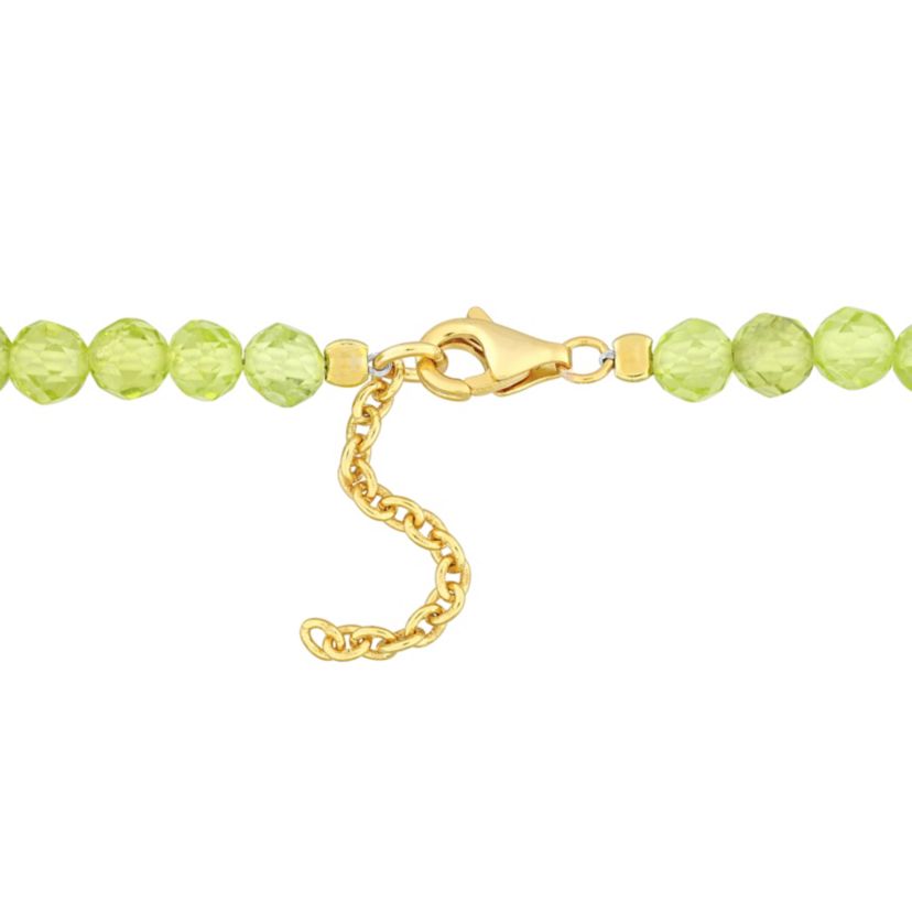 Peridot Beaded Bracelet in Yellow Plated Sterling Silver, 7.25"+1"