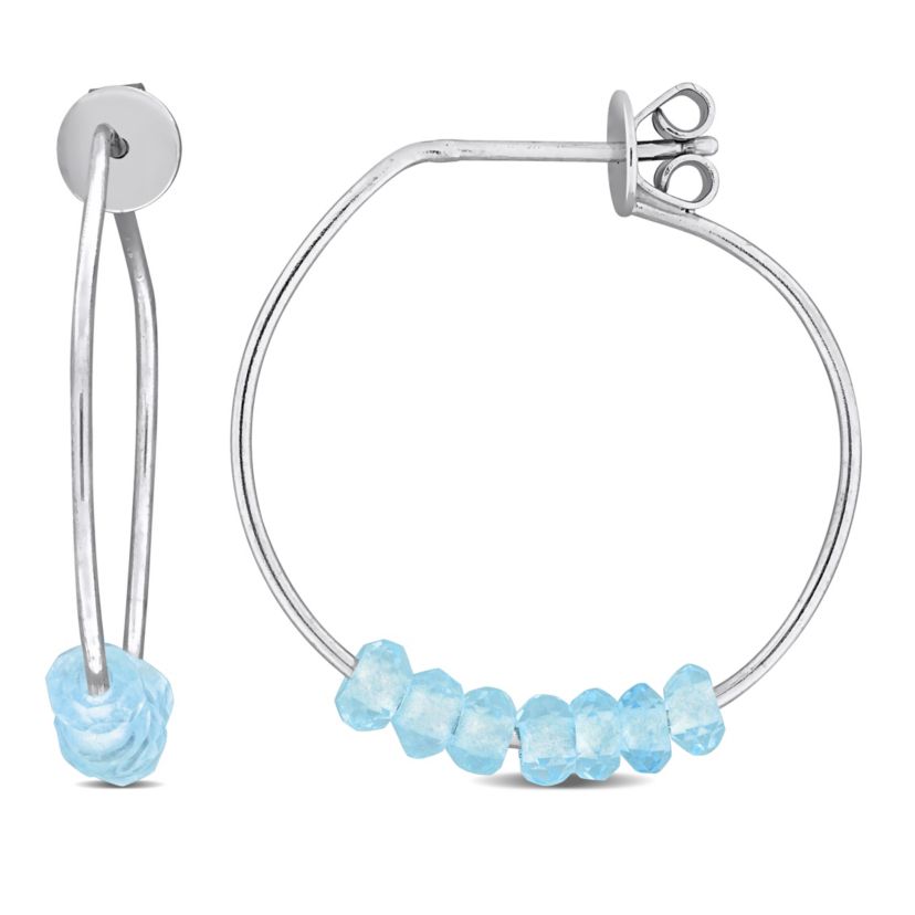 Sky Blue Topaz Bead Hoop Earrings in Sterling Silver